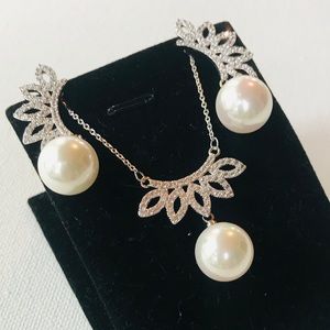 Pearl & CZ Necklace & Earrings Set